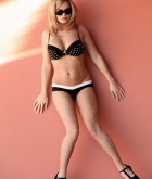 Brea Lynn, blonde, strip, bikini, busty, sunglasses