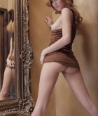 Kimberly Kato, blonde, strip, dress, mirror
