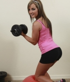 Melissa XOXO, brunette, strip, weights, ball