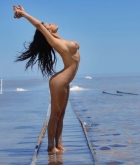 Zahyra Amat, brunette, nude, pose, water, tracks