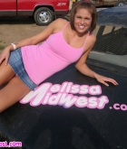 Melissa Midwest, blonde, flash, car, skirt