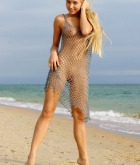 Mishel A, blonde, strip, beach, mesh, wet