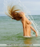 Mishel A, blonde, strip, beach, mesh, wet