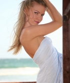 Marketa Belonoha, blonde, nude, wrap, beach