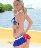 Lacey Brooks, blonde, strip, sailor, busty, outdoors
