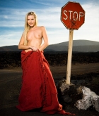 Jana Mrhacova, blonde, nude, blanket, stop, street