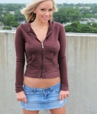 Lacey Brooks, blonde, flash, outdoors, skirt, busty