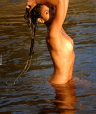 Martina, brunette, nude, lake, wet, outdoors