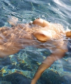Debra Ling, brunette, nude, pool, wet pose