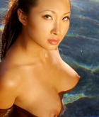 Debra Ling, brunette, nude, pool, wet pose