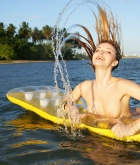 Alissa White, blonde, strip, sea, lounge, bikini, nude