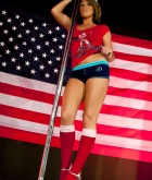 BellaXOXO, brunette, strip, pole, 4th July, flag