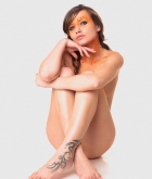 Fiona, brunette, nude, body paint, pose