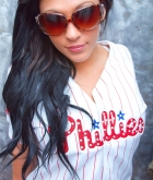 Trinity Vaughn, brunette, strip, Phillies, sunglasses