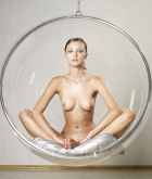 Anna S, brunette, nude, pose, bubble chair