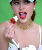 Lucy Vixen, blonde, strip, topless, tennis, strawberries
