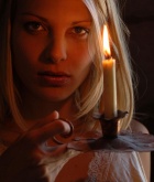 Roxio, blonde, strip, nude, candle, busty