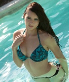 Natasha Belle, brunette, strip, nude, perky, pool