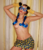 Carlotta Champagne, strip, nude, busty, glasses, costume