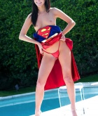 Catie Minx, brunette, strip, nude, perky, supergirl, ass