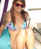 Hailey Leigh, brunette, strip, nude, perky, sunglasses