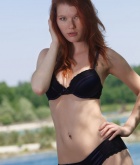 Mia Sollis, redhead, strip, nude, perky, outdoors
