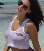 Amy Knight, brunette, strip, topless, busty, beach, public
