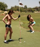 Sandra Shine, Jo, brunette, topless, golf