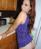 Samantha, kitchen, strip, nude, boobs