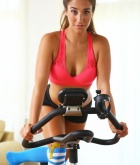 Eva Lovia, brunette, strip, nude, perky, workout, bike