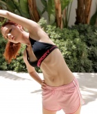 Mia Sollis, redhead, strip, nude, perky, workout, gym