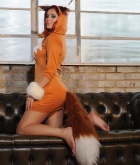 Lucy Vixen, redhead, strip, topless, busty, fox, costume