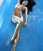 Lucy Li, brunette, nude, busty, ass, pose, water