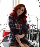 Lucy Vixen, redhead, strip, topless, busty, flannel
