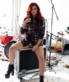 Lucy Vixen, redhead, strip, topless, busty, flannel