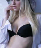 Kira W, blonde, strip, nude, perky, hat, lingerie