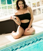 Lacey Banghard, brunette, strip, nude, busty, pool