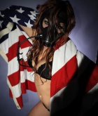 Jayden Cole, redhead, strip, nude, gas mask, flag, halloween