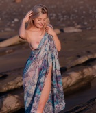 Anna Tatu, blonde, strip, nude, boobs, wrap, shore