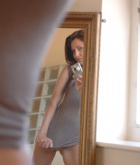 Helen Louise, brunette, topless, ass, selfie, mirror, strip