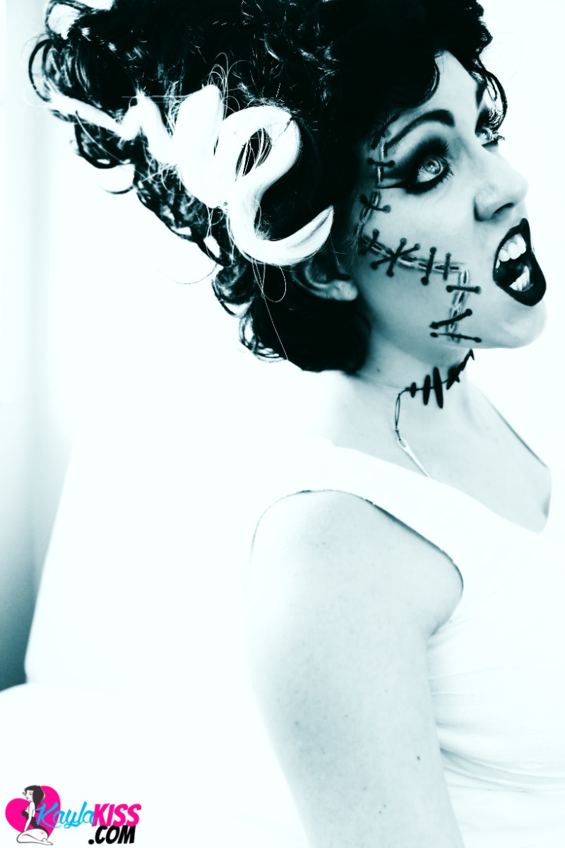 Kayla Kiss, brunette, busty, halloween, Frankenstein, costume