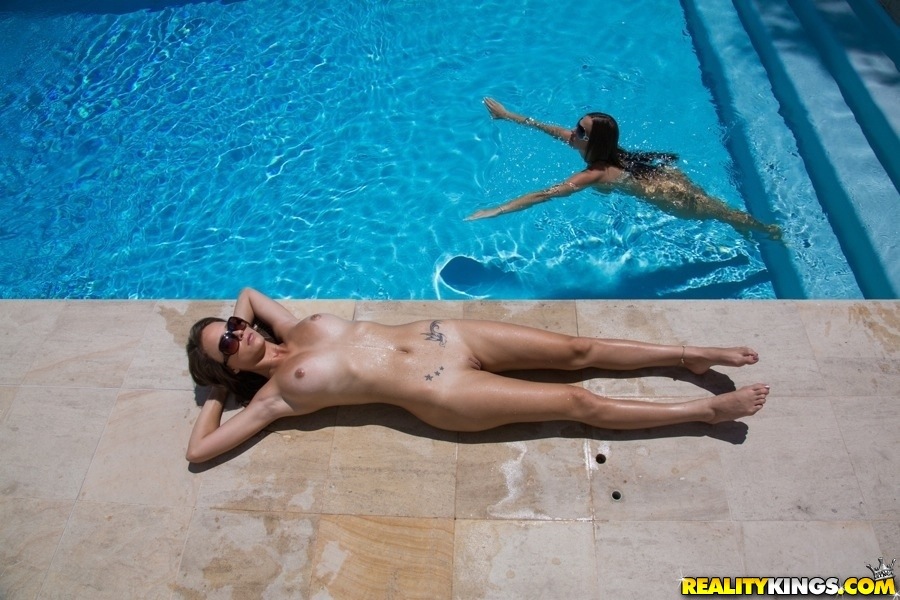 Abigail Mac, Malena Morgan, brunette, naked, shaved, trimmed, pool