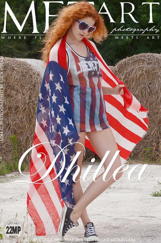 Adel C, 4th July, redhead, naked, shaved, ass, flag, outdoors