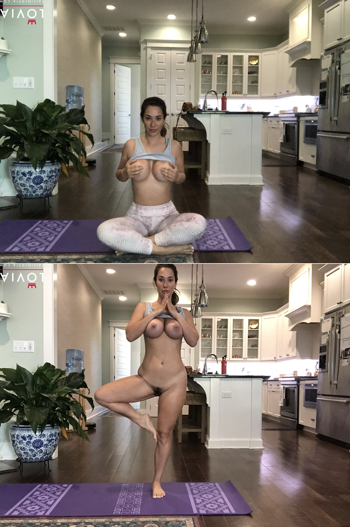 boobs, ass, nude, yoga, banana, workout