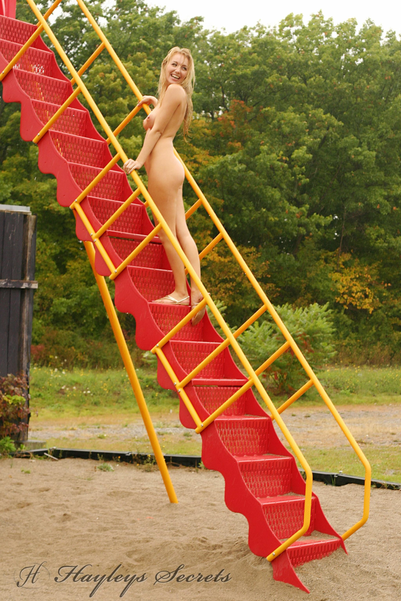 Hayley Marie Coppin, blonde, nude, trimmed, outside, playground, ass