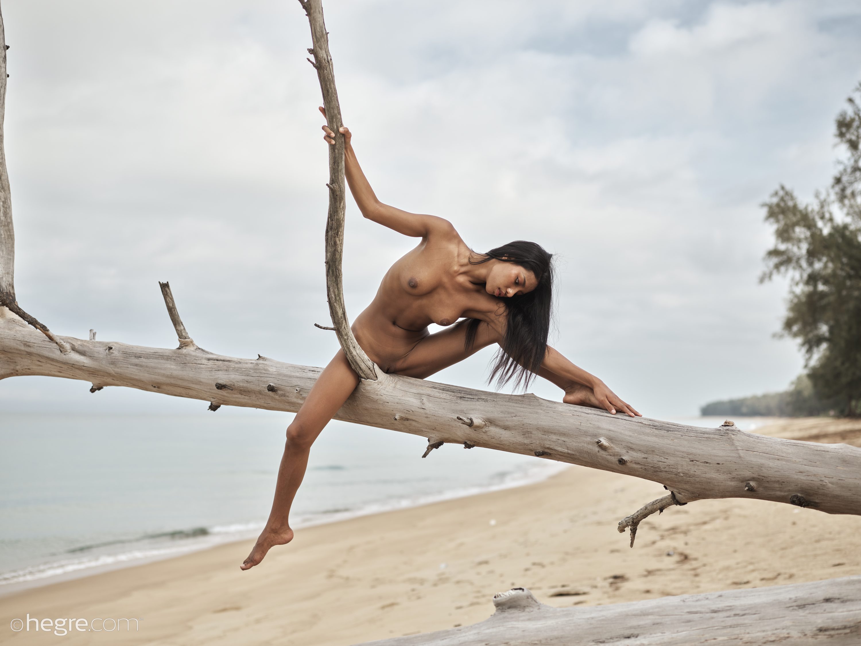 Chloe, brunette, naked, shaved, pose, outdoors, beach, photo shoot