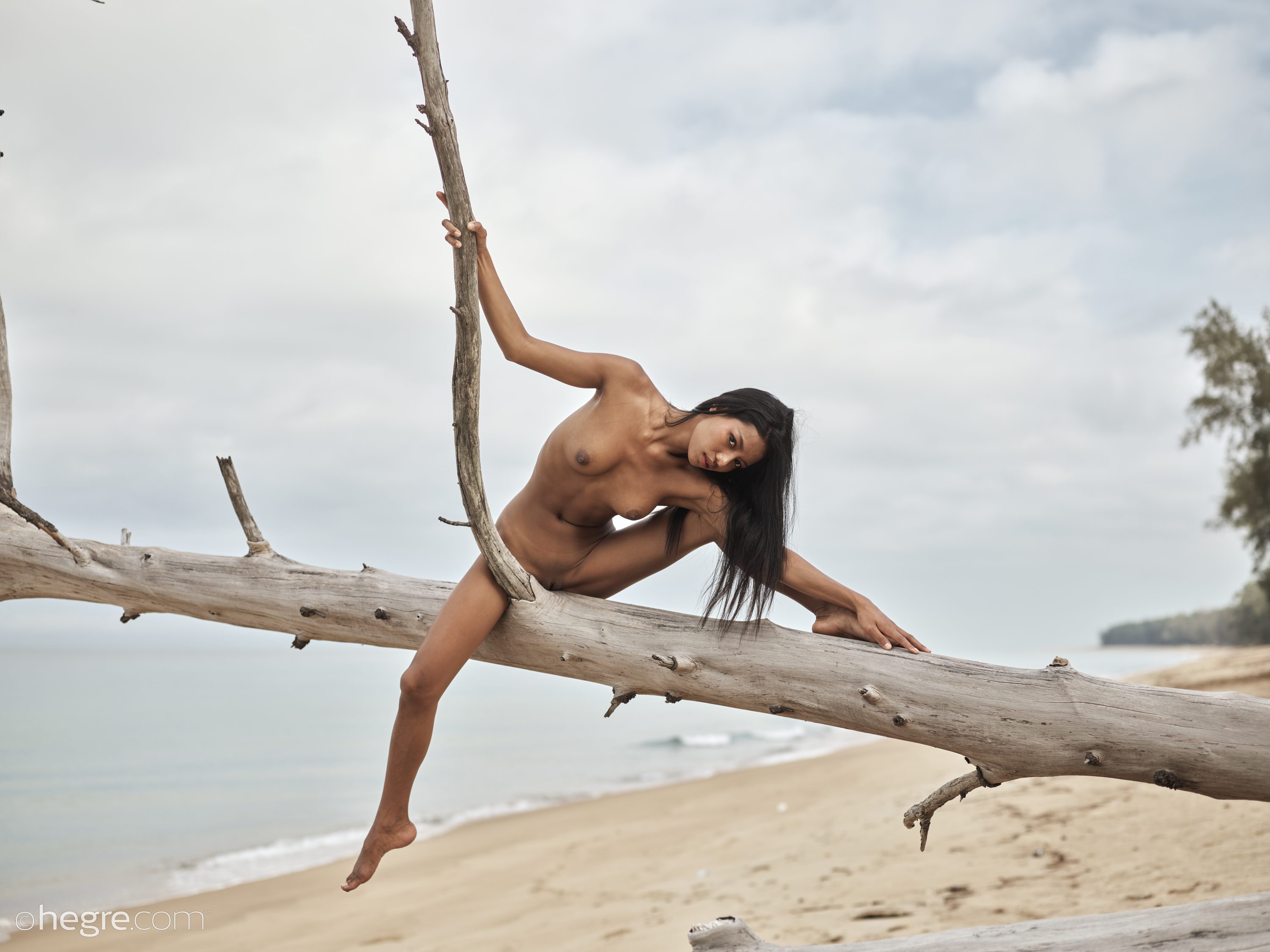 Chloe, brunette, naked, shaved, pose, outdoors, beach, photo shoot