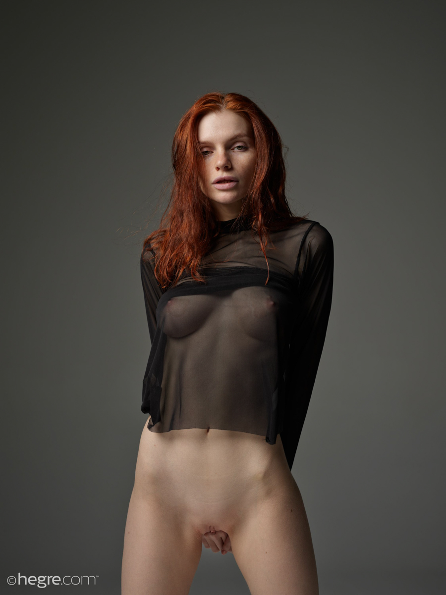 Vi, redhead, naked, shaved, ass, pose, see through, studio, photo shoot