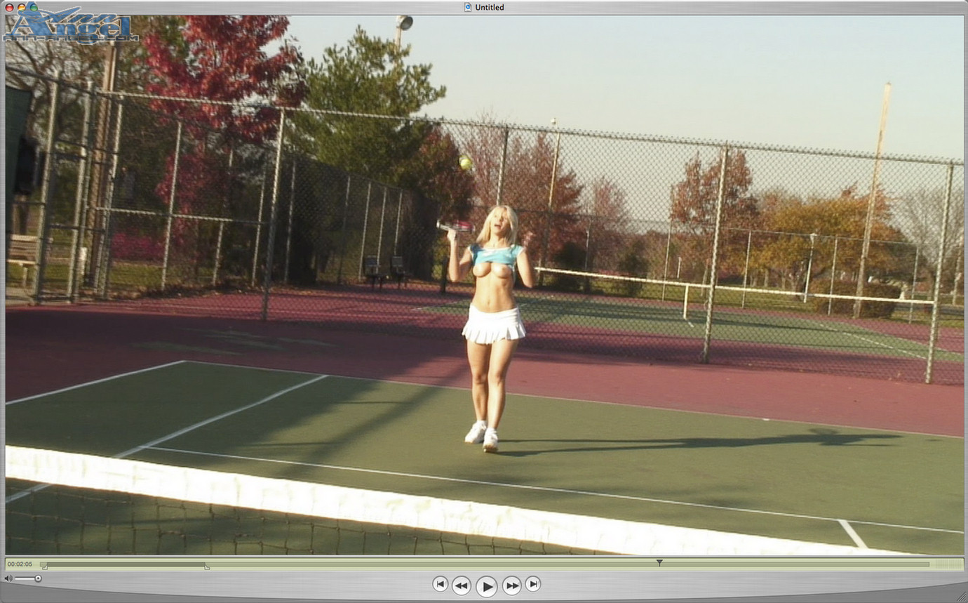 Ann Angel, blonde, tease, flash, piercing, outdoors, tennis