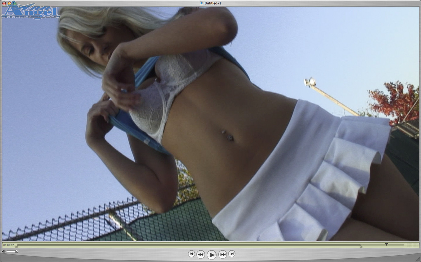Ann Angel, blonde, tease, flash, piercing, outdoors, tennis